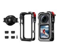 Camera Cage Protective Case for Insta360 X6, Aluminum Expansion Adapter Frame Cage Bezel with Lens Cap Cover and 4pcs Mic Wind Muff for Insta 360 X6 Action Camera Accessories