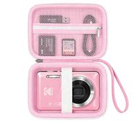 Camera Carrying Case for KODAK PIXPRO FZ55/ FZ45 Digital Camera. Vlogging Camera Storage Case. Hard Protective Bag With Mesh Pocket Fits Batteries Cable Memory Card Card Reader Accessories, Pink