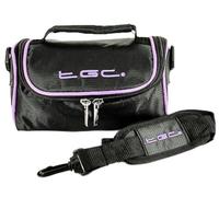 Camera Case Bag with shoulder strap and Carry Handle For The Sony Cyber-shot DSC-RX100 III (Jet Black With Electric Purple Trims)