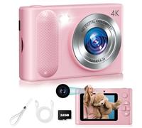 Camera for Kids, 1080P Cheap Digital Camera, 48MP Digital Point and Shoot Cameras with Dual Lens, Fill Light & 32GB SD Card, Kid Camera for Boys Girls Gifts (Pink)