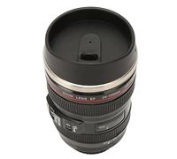 Camera Lens Coffee Mug, Universal Stainless Steel Coffee Mug with Camera Lens Personalized Securely Attached Lid for Home (Black)