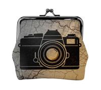 Camera Map Icon Coin Purse-Leather Kiss Lock Wallet Small Clutch