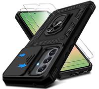 Camera Protection Mobile Phone Case for Samsung Galaxy A56 Case with Protective Film x 2, 360 Degree Magnetic Metal Ring Holder Galaxy A56 Mobile Phone Case Military Shockproof Protective Case for