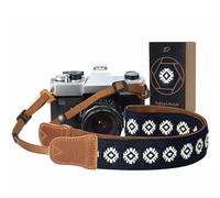Camera Strap - 1.5" Cowhide Head Shoulder Neck Strap ,Retro Jacquard Embroidery Multi-pattern camera straps for Cameras and Binoculars,Cute Adjustable Thin Strap for Adults & Kids(Vintage Blue)