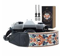 Camera Strap - 2" Retro Jacquard Embroidery Multi-pattern Camera Straps Adjustable,Wide Camera Neck/Shoulder Strap with Genuine Leather Head for All DSLR/SLR Digital Cameras(White Classic Flower)