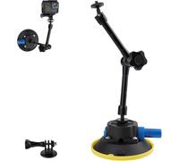 Camera Suction Cup Mount Compatible with GoPro Hero/Insta 360/DJI OSMO/AKASO/DSLR/Camcorder Devices,Magic Arm Car and Boat Windshield Window Mount,4.5" Air Pump Vacuum Suction 10" Aluminum Alloy Arm