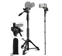Camera Tripod 69 Inch, Patented 3-Way Swivel Portable Phone Tripod Professional Aluminum Alloy Travel Phone Camera Stand Monopod for Canon Nikon GoPro DSLR, DV Video Camcorder, Smartphone Black