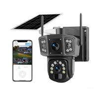 Cameras Solar Security Camera Outdoor Wireless,Dual Lens Solar WiFi Security Camera Outdoor 360° PTZ Color Vision With PIR Detection IP66 Waterproof