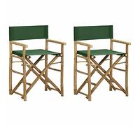 Camerina Folding Director's Chairs 2 pcs Green Bamboo and Fabric,Director's Chairs,Camping Chairs,Lightweight Outdoor Chairs(SPU:313032)
