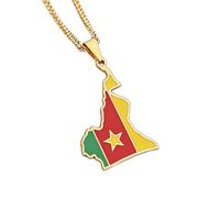 Cameroon Map Flag Color Pendant Chain Necklaces,New 2026 Unisex Africa Map Pendant Stainless Steel Neckchain,Jewelry Cameroun Country Maps Cameroonians Gift (Gold,B)