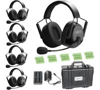 cametv Kuminik8 Wireless Intercom Headset System with Noise Cancellation, 1500ft Team Communication Group Talk, Zero Delay Mute Function Intercom Headset for Film Production Event Dual-Ear 5 Users
