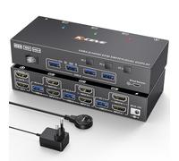 Camgeet HDMI KVM Switch 2 Monitors 3 Computers, EDID Emulator, 4 K@60Hz Dual Monitor KVM Switch for 3 Computers Share 2 Monitors and 4 USB 3.0 ports, with Wired Remote, USB Cables, 12V power adapter