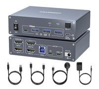 Camgeet KVM Switch 2 Monitors 1 Laptop+1 Desktop 4K@60Hz, USB C HDMI KVM Switch 2 Monitors 2 Computers Docking Station with 4 USB 3.0 Ports, MST, PD 80W Charging, 2*USB-C 3.1 Cable & Wired Remote