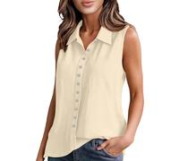 Cami Top with Bra Support, Linen Shirt Women Vest Tops Sleeveless Tank Top Button Up Shirt V Neck Vests Collared Shirts Plain Tank Tops Dressy Blouses Casual Vests for Work Office Going Out