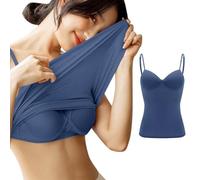 Cami Top with Built In Padded Bra Women's Camisoles & Vests With Shelf Bra Layered Tops with Chest Pad Adjustable Strap Cotton Undershirts Sleeveless Cami Vest Top with Built In Bra UK (Sky Blue, L)