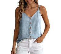 Cami Tops for Women - Sleeveless Button Up Tops V Neck Tank Top Spaghetti Strap Vest, Loose Fit Camisole Plain Casual Summer Vests, Going Out Work Blouses, Cami Shirt, Womens Gym Vest Tight