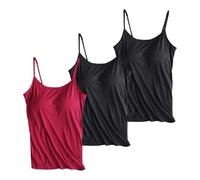cami Tops Multipack Camisole Vest Tops Built in Bra 2 in 1 Padded Tees Yoga Sports Sleeveless Ladies Cami Shirts Gym Running Strappy Comfort Vests Sleeping Loungewear Athleisure
