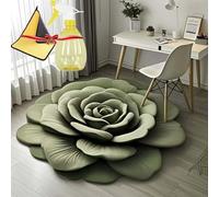 Camic Floral Plush & Diatomaceous Earth Floor Mat, 3D Visual Flower Shaped Diatom Mud Floor Rugs, Non-Slip and Absorbent Mat Suitable for Kitchen, Bathroom (Green-39.4 * 39.4in, Plush)