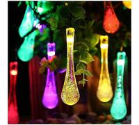 Camidy Solar Water Drop String Lights 21ft 30 LED Solar Powered String Lights with 8 Modes, Outdoor Waterproof Solar Teardrop Lights for Gardens Patio Yard Tree Party Holiday Decor