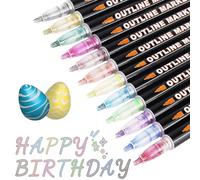 Camiki Art Arts and Crafts for Kids, Glitter Pens Outline Marker Pens, Teenage Girls Gifts Birthday Presents, 12 Colours Double Line Metallic Outline Pens for Scrapbook, Outline Markers