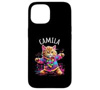 Camila Colorful Dancing Cat Design for Girls Name Camila Case for iPhone 15