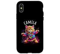 Camila Colorful Dancing Cat Design for Girls Name Camila Case for iPhone X/XS