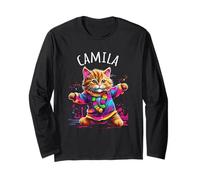 Camila Colorful Dancing Cat Design for Girls Name Camila Long Sleeve T-Shirt