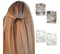 Camila Paris Onyx and Pearl French Hair Side Comb 4 Piece Handmade Small, French Twist Decorative Hair Combs, Strong Hold Hair Comb Clips for Women, Styling Girls Hair Accessories, Made in France