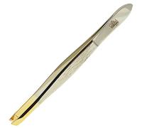 Camila Solingen CS29 3 1/2" Gold Tipped, Surgical Grade, German Stainless Steel Tweezers (Slanted) - Flawless Eyebrow and Facial Hair Shaping and Removal for Men/Women
