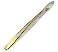 Camila Solingen CS30 3 1/2" Gold Tipped, Surgical Grade, German Stainless Steel Tweezers (Claw) - Flawless Eyebrow and Facial Hair Shaping and Removal for Men/Women