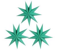 CAMILIFE 3 Pieces 9 Pointed Paper Star Lanterns 12 Inch 4D Paper Hanging Christmas Decorations Wedding Birthday Baby Shower Room Christmas Ornaments Party Supplies(Deep Green)