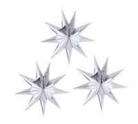 CAMILIFE 3 Pieces 9 Pointed Paper Star Lanterns 12 Inch 8D Paper Hanging Christmas Decorations Wedding Birthday Baby Shower Room Christmas Ornaments Party Supplies(Silver)
