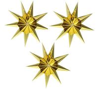CAMILIFE 3 Pieces 9 Pointed Paper Star Lanterns 12 Inch 9D Paper Hanging Christmas Decorations Wedding Birthday Baby Shower Room Christmas Ornaments Party Supplies(Gold)