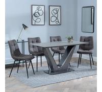 Camilla Dining Set - 4 Seater - 140cm - Grey Ceramic - 4x Corona Dining Chairs - Grey Fabric