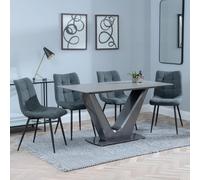 Camilla Dining Set - 4 Seater - 140cm - Grey Ceramic - 4x Corona Dining Chairs - Light Grey Fabric