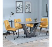 Camilla Dining Set - 4 Seater - 140cm - Grey Ceramic - 4x Corona Dining Chairs - Yellow Fabric