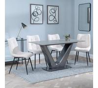 Camilla Grey Ceramic 4 Seater Dining Set - 4 Corona Beige Fabric Dining Chair