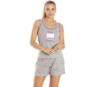 Camille 100% Cotton Pug Dog & Cat Womens Pyjamas - Lightweight Pyjamas for Women with Elasticated Shorts for your Summer Nightwear Light Grey 12-14