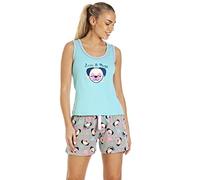 Camille 100% Cotton Pug Dog & Cat Womens Pyjamas - Lightweight Pyjamas for Women with Elasticated Shorts for your Summer Nightwear Aqua 12-14