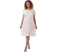 Camille 100% Cotton Short Sleeved Women's Nightie | Knee Length Nightdress | Comfortable & Breathable Traditional Nighty With Buttons | Classic Nightwear with Short Sleeves | Cream 10-12