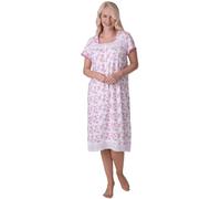 Camille 100% Cotton Short Sleeved Women's Nightie | Knee Length Nightdress | Comfortable & Breathable Traditional Nighty With Buttons | Classic Nightwear with Short Sleeves | Pink & Yellow Daisy 22-24