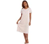 Camille 100% Cotton Short Sleeved Women's Nightie | Knee Length Nightdress | Comfortable & Breathable Traditional Nighty With Buttons | Classic Nightwear with Short Sleeves | Pink Floral 10-12