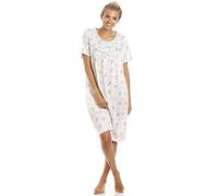 Camille 100% Cotton Short Sleeved Women's Nightie | Knee Length Nightdress | Comfortable & Breathable Traditional Nighty With Buttons | Classic Nightwear with Short Sleeves | Blue Polka Dot 18-20