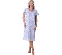 Camille 100% Cotton Short Sleeved Women's Nightie | Knee Length Nightdress | Comfortable & Breathable Traditional Nighty With Buttons | Classic Nightwear with Short Sleeves | Aqua Fern 22-24