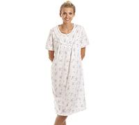 Camille 100% Cotton Short Sleeved Women's Nightie | Knee Length Nightdress | Comfortable & Breathable Traditional Nighty With Buttons | Classic Nightwear with Short Sleeves | Pink Floral Dot 14-16