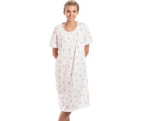 Camille 100% Cotton Short Sleeved Women's Nightie, Knee Length Nightdress | Comfortable & Breathable Traditional Nighty With Buttons, Classic Nightwear with Short Sleeves