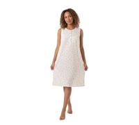 Camille 100% Cotton Sleeveless Women's Nightie | Below Knee Length Nightdress | Comfortable & Breathable Traditional Nighty With Button Fastening | Classic Nightwear | Cream 10-12