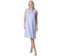 Camille 100% Cotton Sleeveless Women's Nightie | Below Knee Length Nightdress | Comfortable & Breathable Traditional Nighty With Button Fastening | Classic Nightwear | Blue 10-12