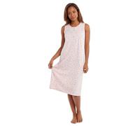 Camille 100% Cotton Sleeveless Women's Nightie | Below Knee Length Nightdress | Comfortable & Breathable Traditional Nighty With Button Fastening | Classic Nightwear | Pink Floral 10-12
