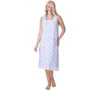 Camille Lightweight 100% Cotton Sleeveless Ladies Nightdress - Floral Summer Nighties for Women - Lace Accents, Square Neck & Button Fastening - Cool & Breathable Womens Nightwear Aqua 14-16